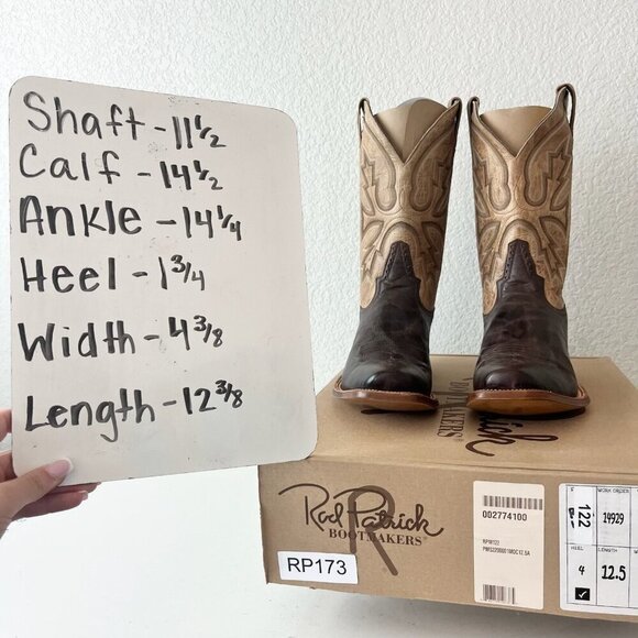Rod Patrick Mens Cowboy Boots 12.5A Antique Mocha Bison Brown Western Blunt Toe - Picture 12 of 13